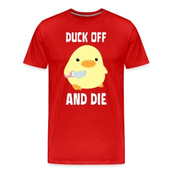 Duck Off And Die - Canard au couteau Ente mit Messer - T-shirt bio Premium Homme - rouge - Devant - Damien (186cm)