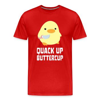 Quack Up Buttercup Duck with knife Ente mit Messer - Men's Premium Organic T-Shirt - red - Front - Damien (186cm)