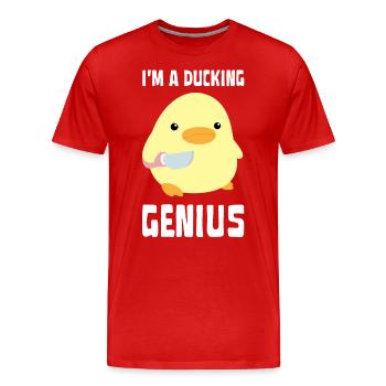 I’m A Ducking Genius - Drôle de canard avec couteau Meme - T-shirt bio Premium Homme - rouge - Devant - Damien (186cm)