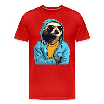 Paresseux cool avec lunettes de soleil, t-shirt jaune - T-shirt bio Premium Homme - rouge - Devant - Damien (186cm)