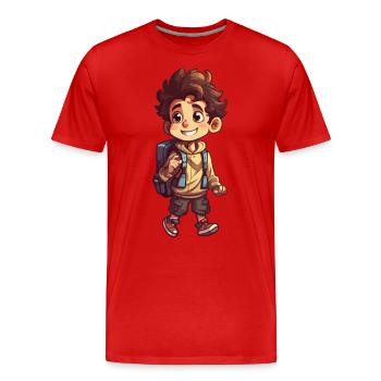 Cute first grader boy and daycare kid with backpack - Men's Premium Organic T-Shirt - red - Front - Damien (186cm)