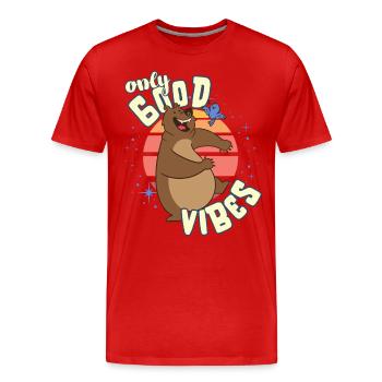 Only Good Vibes: Good Life Cartoon Bär Tanzen - Men's Premium Organic T-Shirt - red - Front - Damien (186cm)