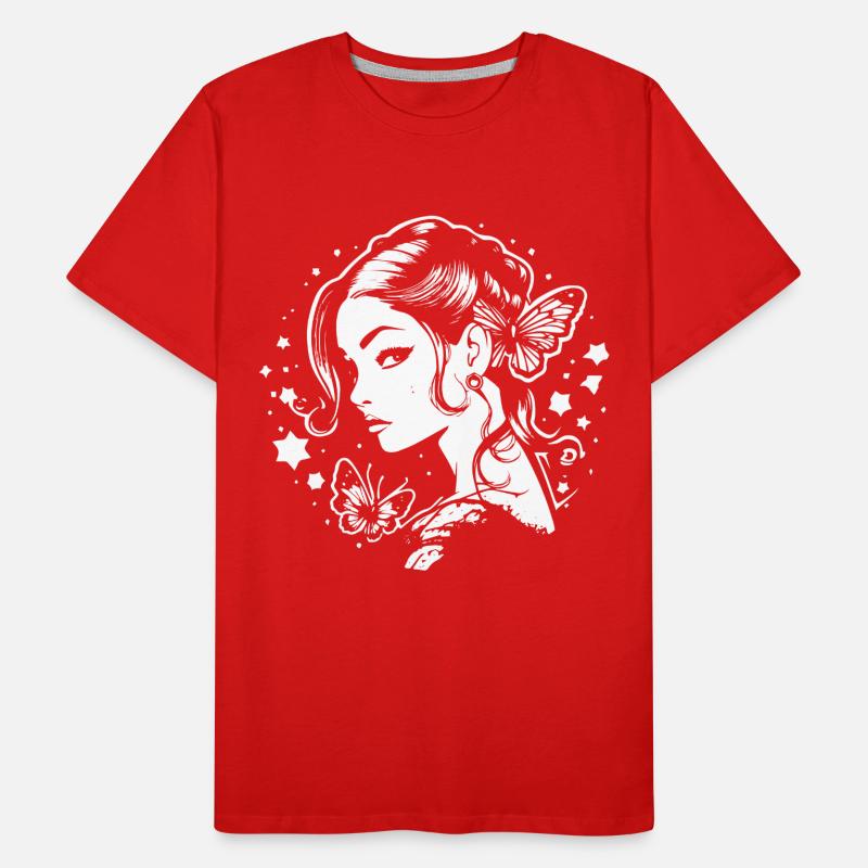 Ästhetisches Gothic Mädchen mit Schmetterlingen: Männer Premium Bio T-Shirt