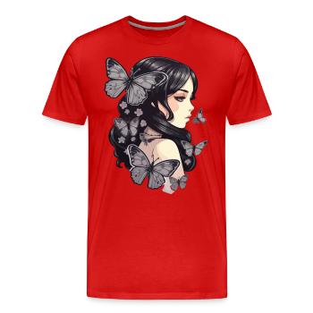 Gothic Lady: Night and Colorless Butterflies - Men's Premium Organic T-Shirt - red - Front - Damien (186cm)