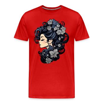 Femme gothique avec des fleurs magiques de beauté sombre - T-shirt bio Premium Homme - rouge - Devant - Damien (186cm)