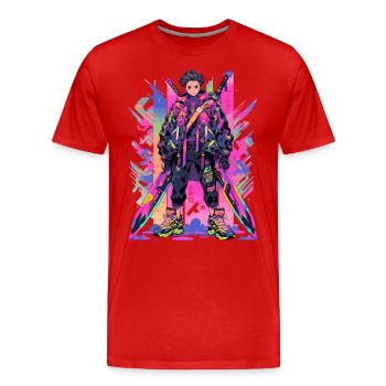 Shibuya: Cooler Anime Junge mit Schwert Japanisch - Männer Premium Bio T-Shirt - Rot - Vorne - Damien (186cm)