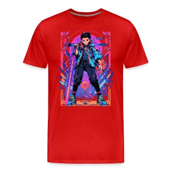 Shibuya: Cooler Anime Junge mit Schwert Japanisch - Männer Premium Bio T-Shirt - Rot - Vorne - Damien (186cm)