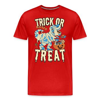 Trick or Treat T-Rex Mumie Verkleidung mit Kürbis - Männer Premium Bio T-Shirt - Rot - Vorne - Damien (186cm)
