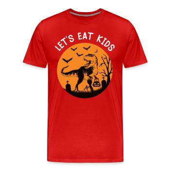 Let's Eat Kids Lustiger T-Rex auf Süßigkeitenjagd! - Männer Premium Bio T-Shirt - Rot - Vorne - Damien (186cm)