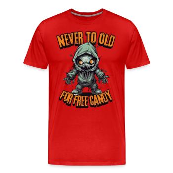 Creepy Candy Hunt: Never Too Old For Free Candy - Männer Premium Bio T-Shirt - Rot - Vorne - Damien (186cm)