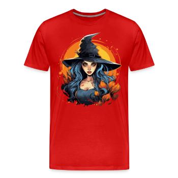 Halloween Sorcière mystique à la lueur de la pleine lune - T-shirt bio Premium Homme - rouge - Devant - Damien (186cm)