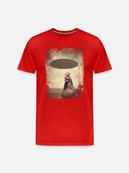 Sjov hane og kylling med UFO Retro Vintage Alien - Herre Premium T-shirt økologisk - rød