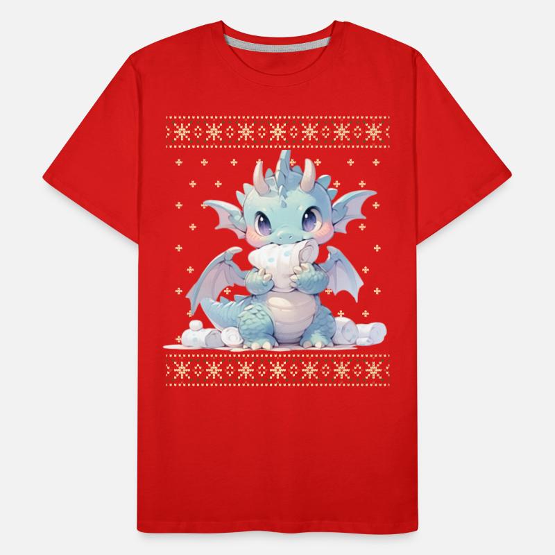 Dragon kawaii dans le style pull de Noël moche T-shirt bio Premium Homme