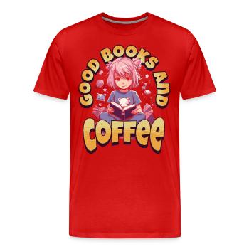 Books and Coffee - Kawaii Girl für Bücherwürmer - Männer Premium Bio T-Shirt - Rot - Vorne - Damien (186cm)