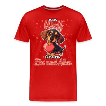 Mein Wuff ist mein Ein und Alles - Dackel Liebe - Männer Premium Bio T-Shirt - Rot - Vorne - Damien (186cm)