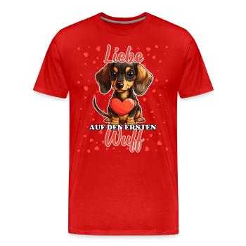 Liebe auf den ersten Wuff - Lustige Dackel Liebe - Männer Premium Bio T-Shirt - Rot - Vorne - Damien (186cm)