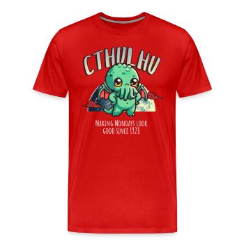 Lundi 1928 - Cthulhu culte Lovecraft Necronomicon - T-shirt bio Premium Homme - rouge - Devant - Damien (186cm)