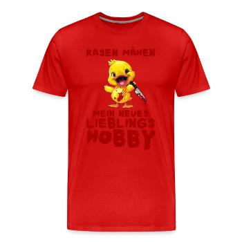 Rasen mähen Lieblingshobby - Ente mit Messer - Männer Premium Bio T-Shirt - Rot - Vorne - Damien (186cm)