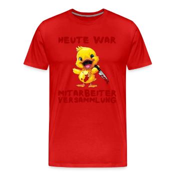 Mitarbeiterversammlung - Ente mit Messer Halloween - Männer Premium Bio T-Shirt - Rot - Vorne - Damien (186cm)