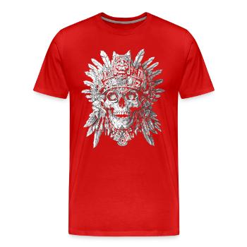 Crâne Aztèque Halloween - Crâne Squelette Tribal - T-shirt bio Premium Homme - rouge - Devant - Damien (186cm)