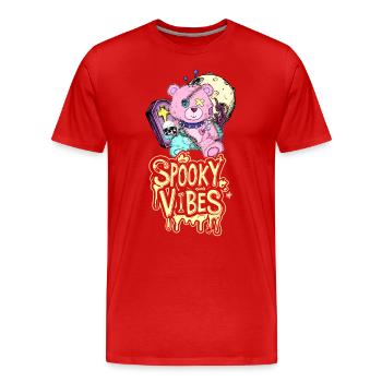 Teddybär mit Sarg und Mond Halloween Design - Männer Premium Bio T-Shirt - Rot - Vorne - Damien (186cm)