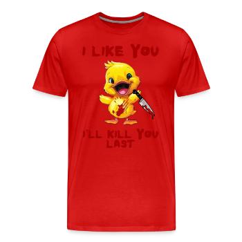Duck with Knife - Lustig Gruselig Ich Mag Dich - Männer Premium Bio T-Shirt - Rot - Vorne - Damien (186cm)
