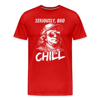 Sérieusement Bro Chill Benjamin Franklin Meme Figurine - T-shirt bio Premium Homme - rouge - Devant - Damien (186cm)