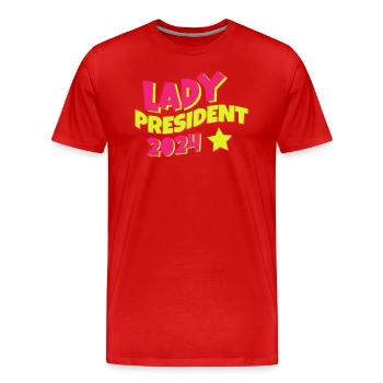 Dame Présidente 2024 : Kamala pour la Présidente 2024 - T-shirt bio Premium Homme - rouge - Devant - Damien (186cm)