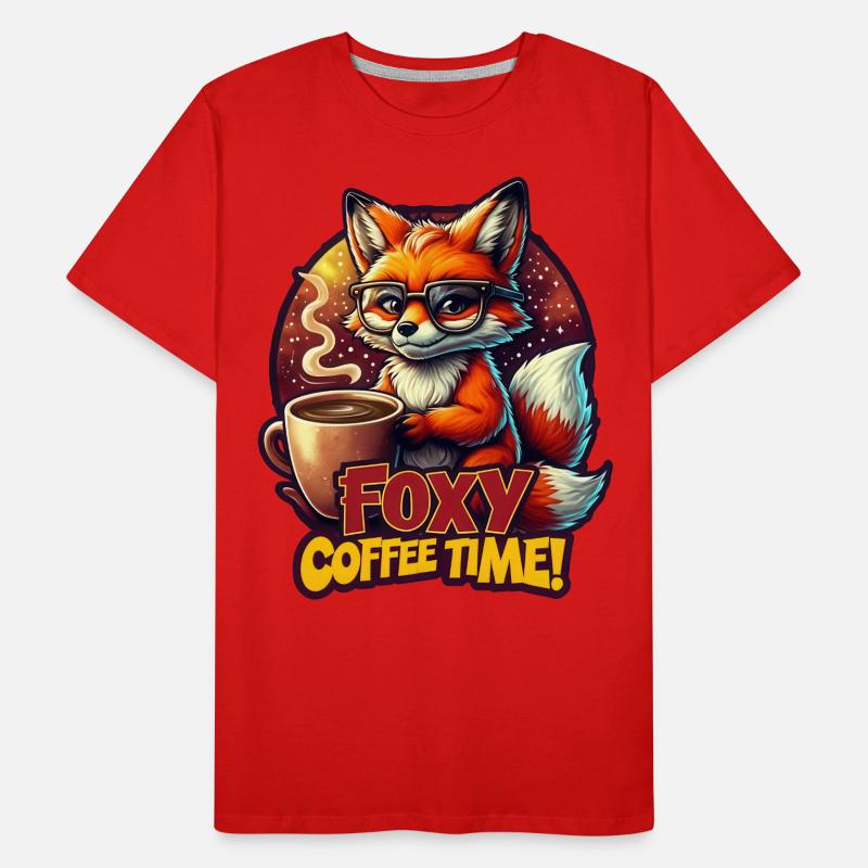 Funny Fox Animal Foxy Coffee time Fox with Coffee Men's Premium Organic T-Shirt