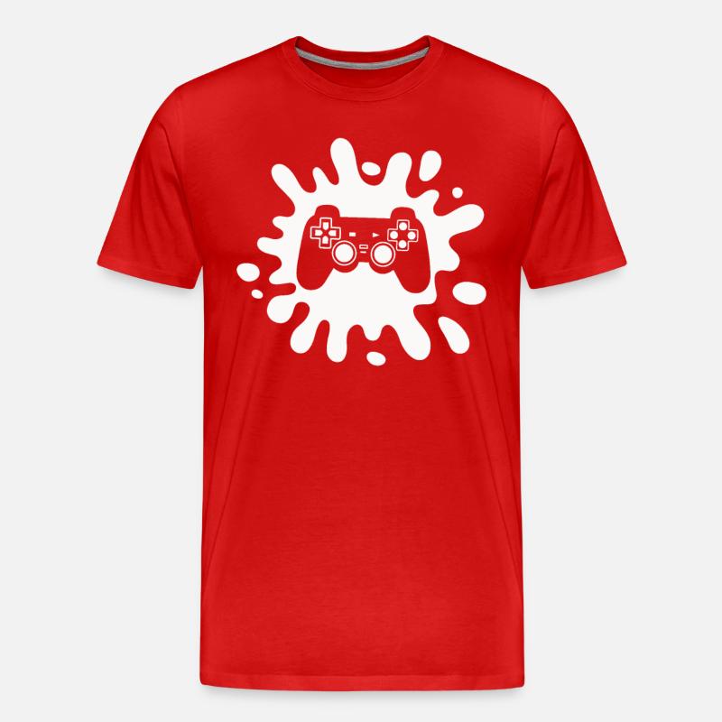 Zocker Splatter-Controller – Retro Gaming Kunst - Männer Premium Bio T-Shirt - Rot