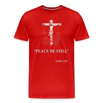 Jesus am Kreuz & Markus 4:39: Friede sei Still - Männer Premium Bio T-Shirt - Rot - Vorne - Damien (186cm)