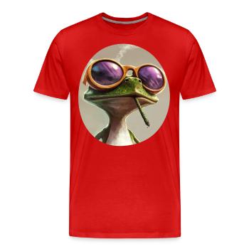 Cartoon frog smoking weed: Psychedelic croak - Men's Premium Organic T-Shirt - red - Front - Damien (186cm)