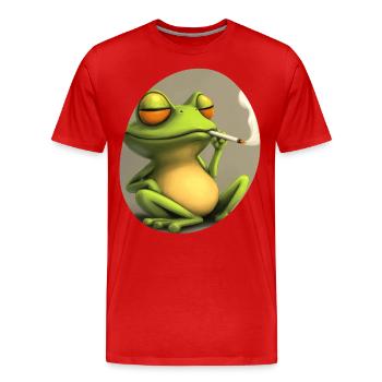 Trippy Frosch meditiert: Kiffer im Quak‑Modus - Männer Premium Bio T-Shirt - Rot - Vorne - Damien (186cm)