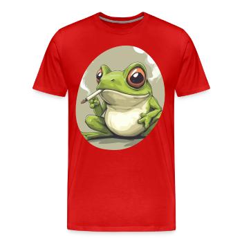 Frog Prince smokes weed heavily: Cannabis and croak - Men's Premium Organic T-Shirt - red - Front - Damien (186cm)