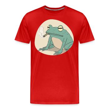 Lustiger Frosch kifft: Cannabis und Quak pur - Männer Premium Bio T-Shirt - Rot - Vorne - Damien (186cm)
