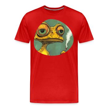 Funny Yellow Grass Smoke Frog Smoking Weed, - Men's Premium Organic T-Shirt - red - Front - Damien (186cm)