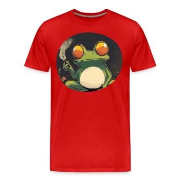 Funny Frog Prince Smokes Weed: Quack and Cannabis - Men's Premium Organic T-Shirt - red - Front - Damien (186cm)