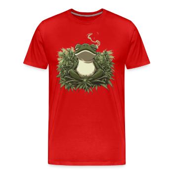 Frog in lotus position with cannabis leaves - Men's Premium Organic T-Shirt - red - Front - Damien (186cm)