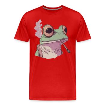 Grenouille avec d’énormes yeux et une articulation - Weed Frog - T-shirt bio Premium Homme - rouge - Devant - Damien (186cm)