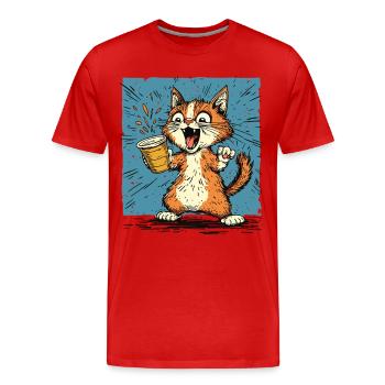 Chat excité avec du café dans le style comique - T-shirt bio Premium Homme - rouge - Devant - Damien (186cm)