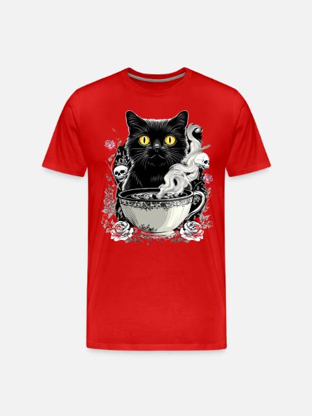 Mystical: Cat with skull coffee - Men's Premium Organic T-Shirt - red