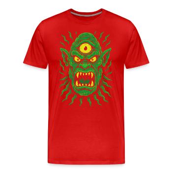 Dreiaugiger Neon-Ork Zyklop mit Monsterblick - Männer Premium Bio T-Shirt - Rot - Vorne - Damien (186cm)