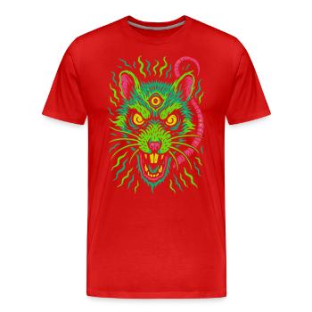 Dreiaugige Neon-Ratte mit Wahnsinnsblick - Männer Premium Bio T-Shirt - Rot - Vorne - Damien (186cm)