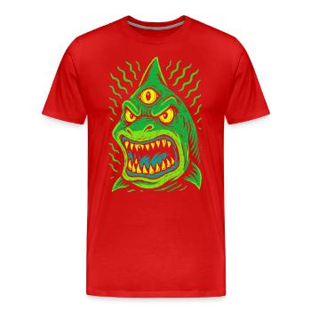 Three-eyed neon shark with fangs - Men's Premium Organic T-Shirt - red - Front - Damien (186cm)