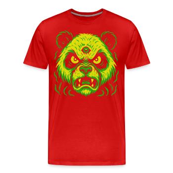 Dreiaugiger Neon-Panda mit Killerblick - Männer Premium Bio T-Shirt - Rot - Vorne - Damien (186cm)