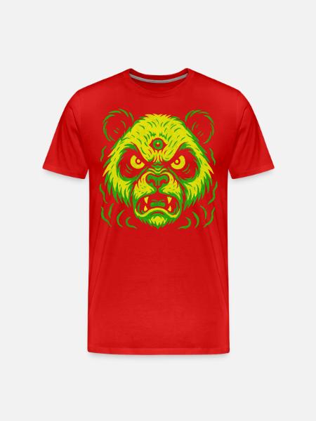 Dreiaugiger Neon-Panda mit Killerblick - Männer Premium Bio T-Shirt - Rot