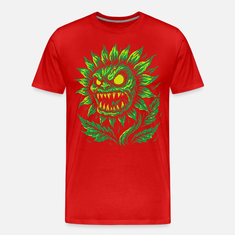 Dämonische Sonnenblume im Neonstil - Männer Premium Bio T-Shirt - Rot
