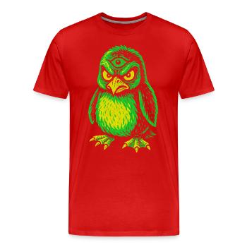 Dreiaugiger Neon-Pinguin mit Zornblick - Männer Premium Bio T-Shirt - Rot - Vorne - Damien (186cm)