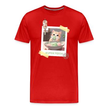 Chat câlin et adorable mangeant Mochi Japon Kawaii - T-shirt bio Premium Homme - rouge - Devant - Damien (186cm)
