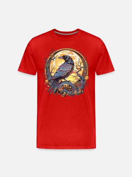 Raven, Full Moon, Celtic, Norse, Pagan, Bird, - Men's Premium Organic T-Shirt - red